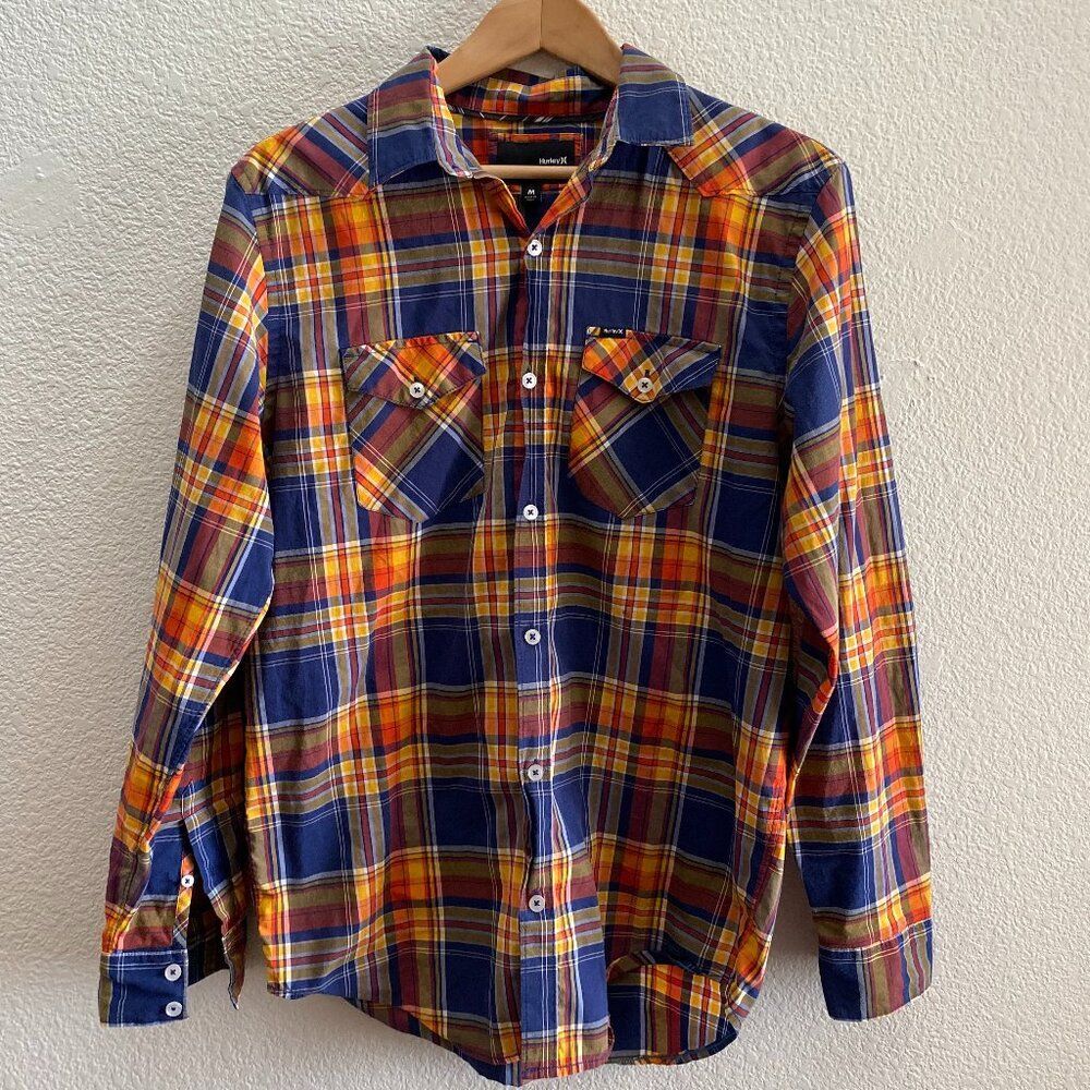 Hurley Plaid Western Button Down Shirt Men's Medium Skater Surfing